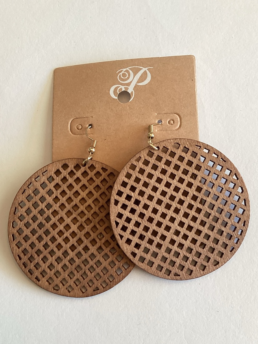 Plunder Brown Laser-Cut Round Wood Dangle Earrings